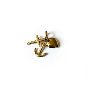 Vintage 18k Yellow Gold Heart Cross Anchor Love Faith Hope Charity Charm Pendant